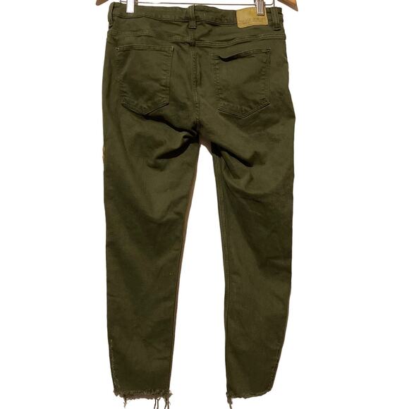 Zara Basic Denim Z1975 Size 8 Green Straight Jeans Floral Embroidery Raw Hem - Picture 8 of 8